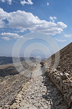 Nemrut Dagi, Mount Nemrut, Kahta, Turkey, Middle East, terrace, footpath, landscape, sanctuary, tomb, King Antiochus I