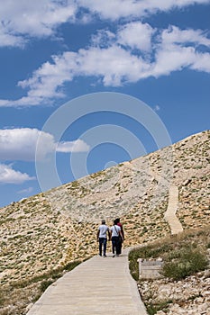 Nemrut Dagi, Mount Nemrut, Kahta, Turkey, Middle East, terrace, footpath, landscape, sanctuary, tomb, King Antiochus I