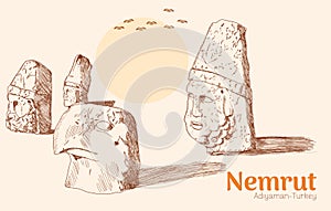 Nemrut mountain hand drawing vector illustration photo