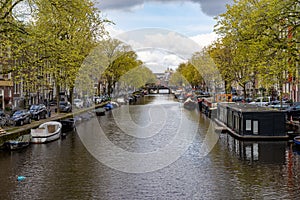 Beautiful Amsterdam canals with typical houses