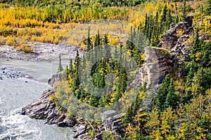 Nenana River Gorge valley aerial view in Alaska