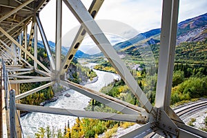 Nenana River Gorge valley view from the bridge in Alaska