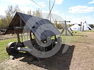 Nenets herders hut for the summer on a meadow, on a clear day