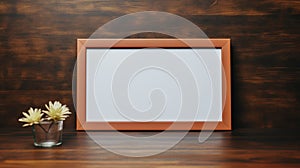 Neo-academism Inspired Brown Photo Frame Mockup On Wooden Table