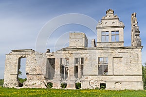 Neo-baroque building ruins of the Ungru manor, Estonia