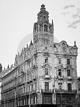 Neo-baroque facade of Klotild Palace in the old town of Budapest