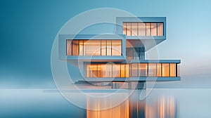 a Neo Brutalist building with sharp, angular lines, set against a dramatic sky