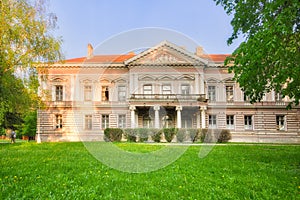 Neo clasicist Manor house in the park in Nova Ves nad Zitavou village photo