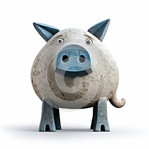 Neo-concretism Inspired Pig Figurine With Blue Eyes And Nose