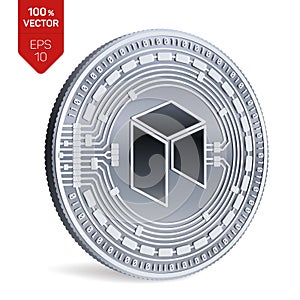 Neo. Crypto currency. 3D isometric Physical coin. Digital currency. Silver coin with Neo symbol isolated on white background. Vect