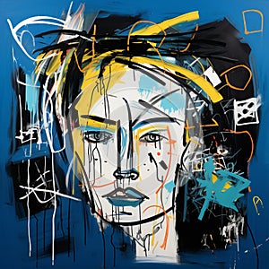 Intense Emotional Expression: Abstract Graffiti Art Of A Woman In Blue Paint photo