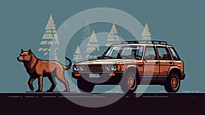 Neo-geo Minimalism: Volvo Suv With Furry Mammal In 8-bit Style