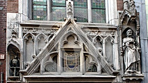 Neo-Gothic facade of the hidden church, De Papegaii, Amsterdam, The Netherlands