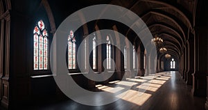 Neo-Gothic interior. Spacious, bright corridors