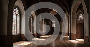 Neo-Gothic interior. Spacious, bright corridors