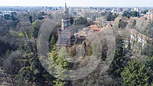 Neo-Gothic tower of Desio, panoramic view, aerial view, Desio, Monza and Brianza, Milan, Italy photo