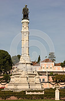 Neo Manueline style. Albuquerque column and Presidential Palace. Lisbon. Portugal photo