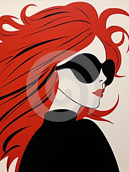 Neo-pop Iconography: A Stylized Close-up Of A Red-haired Lady