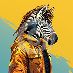 Neo-pop Illustration: Zebra In Streetwear With Headphones