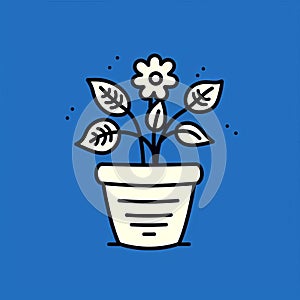 Neo-pop Plant: A Keith Haring Inspired Line Drawing On Blue Background