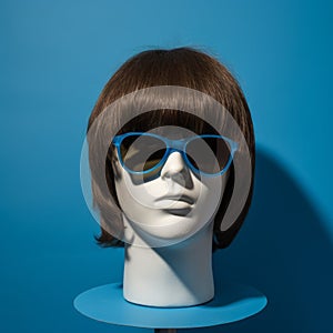 Neo-pop Sensibility: Blue Sunglasses On Male Mannequin Head