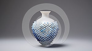 Neo-traditional Japanese Vase: Fluid Glass Sculpture With Blue And White Tiles