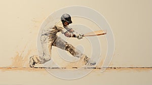 Neo-victorian Cricket Player: Impasto Minimalistic Zen Painting