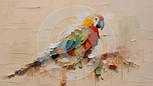 Neo-victorian Impasto Painting Of Colorful Parrot On Beige Background