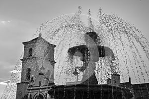 Neobaroque marble fountain in Plaza de Espana Square in Merida photo