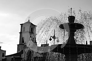 Neobaroque marble fountain in Plaza de Espana Square in Merida photo