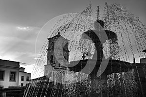 Neobaroque marble fountain in Plaza de Espana Square in Merida photo