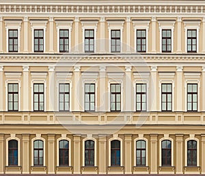 Neoclassic architecture wall with windows vintage background