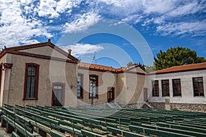 The neoclassic buildings of the old school, which houses the Cultural Centre of Skiathos in Skiathos island, Greece