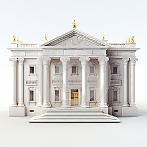 Neoclassical 3d Model: Classic Building With Columns In White And Gold