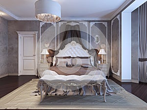 Neoclassical bedroom with frame molding on walls