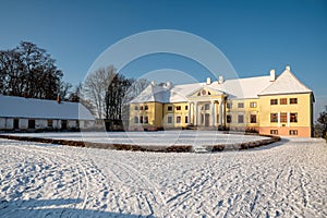 Neoclassical building of Durbe Manor (built in 1671, remodeled in 1820) in Tukums town
