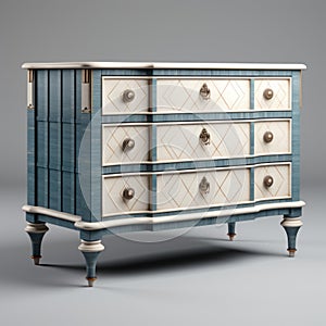 Neoclassical Clarity: Blue And White Chest Of Drawers 3d Model