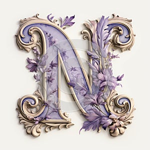 Neoclassicism Letter M: Purple Flowers In Gilded Frame