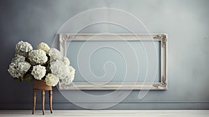 Neoclassicist-inspired Vintage Bloomcore: Hyperrealist Floral Frame On Grey Background