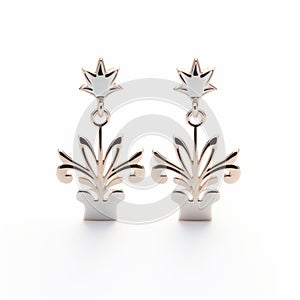 Neoclassicist Style Florece Dahlia Earrings: High Gloss, Light Gold And White