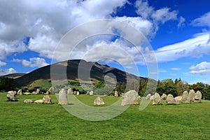 Lake District National Park, Cumbria, Neolithic Castlerigg Stone Circle with Blencathra Peak, Keswick, England, Great Britain