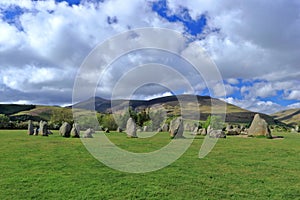 Lake District National Park, Cumbria, Neolithic Castlerigg Stone Circle with Blencathra Peak, Keswick, England, Great Britain