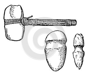 Neolithic Implements Stone Mallets, vintage illustration