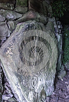 Neolithic stone inside the mound of hostages at hill of tara