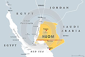 Neom, megacity project in Saudi Arabia, gray political map photo