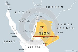 Neom, megacity project in Saudi Arabia, gray political map