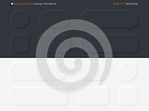 Neomorphic buttons set. Neomorphism design elements for websites, mobile application, social network and other UI. Vector