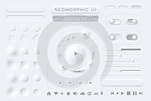 Neomorphic UI UX white design kit vector template for Mobile and Web apps Neomorphism style