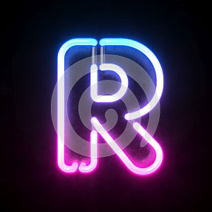 Neon 3d font, blue and pink neon light 3d rendering, letter R