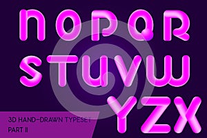 Neon 3D rounded headline font. Holographic painted letters types